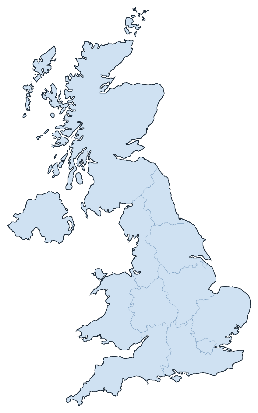 Map of the United Kingdom showing our centre locations
