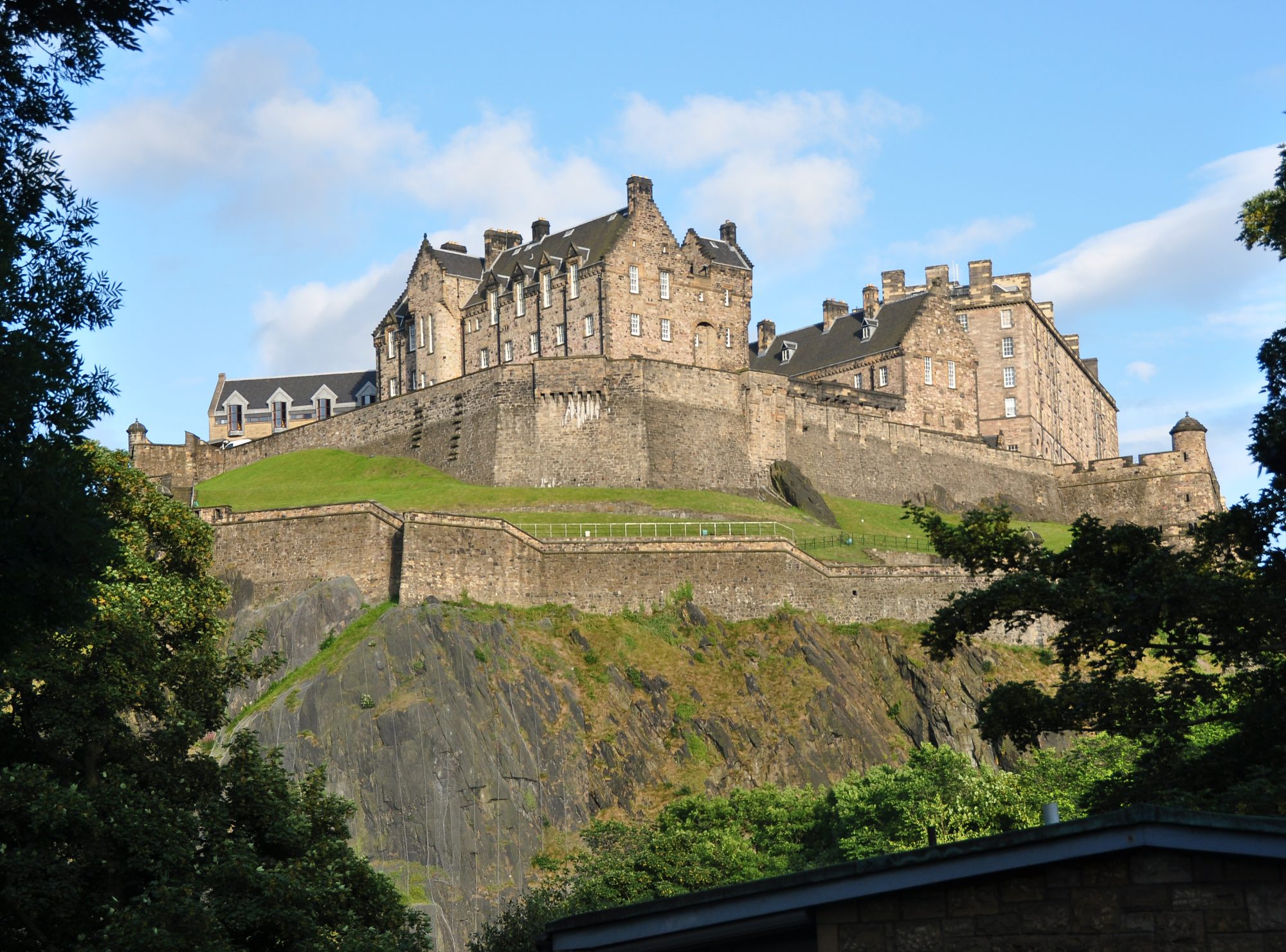 Edinburgh Castle on Castle Rock above Princes Street Gardens