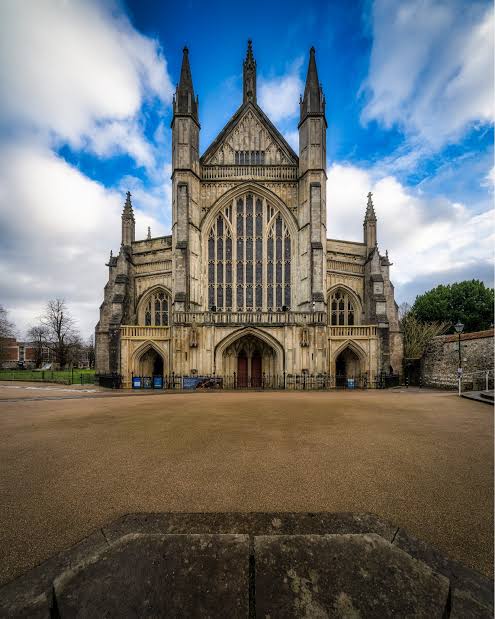 The Gothic west front of Winchester Cathedral